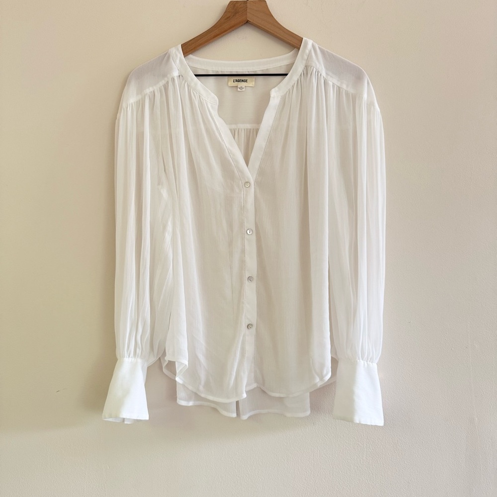 L’AGENCE Farah Yoked Blouse – White – Size L - Picture 2 of 6